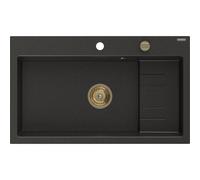 Mexen Omar évier en granit 1 bac 800 x 480 mm, noir/doré métallisé, siphon doré - 6520801005-75-G 31115 5905315236364