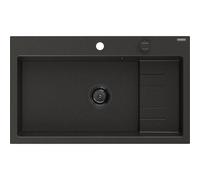 Mexen Omar évier en granit 1 bac 800 x 480 mm, noir/doré métallisé, siphon noir - 6520801005-75-B 31158 5905315236579