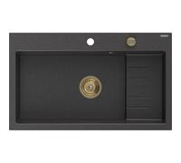 Mexen Omar évier en granit 1 bac 800 x 480 mm, noir moucheté, siphon doré - 6520801005-76-G 31118 5905315236371