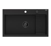 Mexen Omar évier en granit 1 bac 800 x 480 mm, noir, siphon noir - 6520801005-77-B 31165 5905315236593