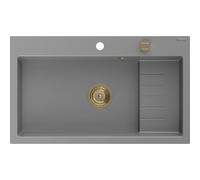 Mexen Omar évier en granit 1 cuve 800 x 480 mm, gris, siphon doré - 6520801005-71-G 31109 5905315236340
