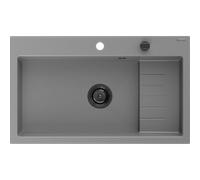 Mexen Omar évier en granit 1 cuve 800 x 480 mm, gris, siphon noir - 6520801005-71-B 31155 5905315236555