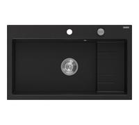 Mexen Omar Évier en granit à 1 bac 800 x 480 mm, noir, siphon chromé - 6520801005-77 31097 5905315070951