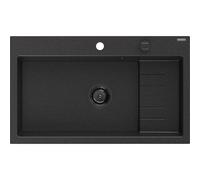 Mexen Omar évier granit 1 bac 800 x 480 mm, noir/argent métallisé, siphon noir - 6520801005-73-B 31156 5905315236562
