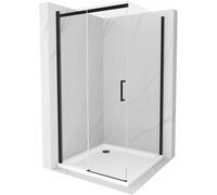Mexen Omega cabine de douche coulissante 100 x 100 cm, transparent, noir + receveur de douche Flat, blanc 13550 5907709167353