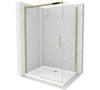 Mexen Omega cabine de douche coulissante 130 x 90 cm, transparente, dorée + receveur Flat - 825-130-090-50-00-4010 4796 5907709176768