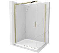 Mexen Omega paroi de douche dorée 100 x 70 cm avec baignoire plate, transparente