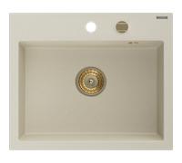Mexen Oscar évier en granit 1 bac 580 x 490 mm, beige, siphon doré - 6519581000-69-G 29271 5905315236265
