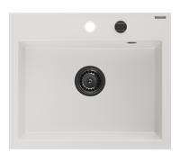 Mexen Oscar évier en granit 1 bac 580 x 490 mm, blanc, siphon noir - 6519581000-20-B 29296 5905315236463