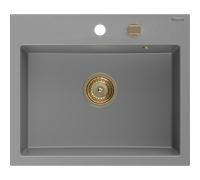 Mexen Oscar évier en granit 1 bac 580 x 490 mm, gris, siphon doré - 6519581000-71-G 29274 5905315236272