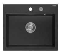 Mexen Oscar évier en granit 1 bac 580 x 490 mm, noir/argent métallique, siphon chromé - 6519581000-73 29252 5905315070852