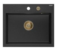 Mexen Oscar évier en granit 1-bac 580 x 490 mm, noir/argent métallisé, siphon en or - 6519581000-73-G 29285 5905315236289