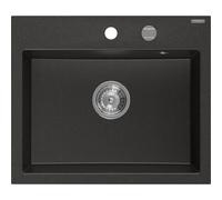Mexen Oscar évier en granit 1 bac 580 x 490 mm, noir/doré métallisé, siphon chromé - 6519581000-75 29254 5905315070869