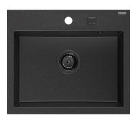Mexen Oscar évier en granit 1 bac 580 x 490 mm, noir/métallique argent, siphon noir - 6519581000-73-B 29301 5905315236494