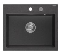 Mexen Oscar évier en granit 1 bac 580 x 490 mm, noir moucheté, siphon chromé - 6519581000-76 29256 5905315070876