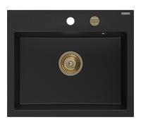 Mexen Oscar évier en granit 1 bac 580 x 490 mm, noir, siphon doré - 6519581000-77-G 29294 5905315236319