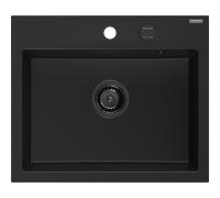 Mexen Oscar évier en granit 1 bac 580 x 490 mm, noir, siphon noir - 6519581000-77-B 29310 5905315236524
