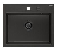 Mexen Oscar évier en granit à 1 bac 580 x 490 mm, noir/doré métallisé, siphon noir - 6519581000-75-B 29303 5905315236500