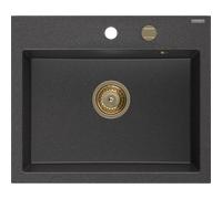 Mexen Oscar évier en granit à 1 bac 580 x 490 mm, noir moucheté, siphon doré - 6519581000-76-G 29292 5905315236302