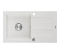 Mexen Pablo évier de cuisine en granit à 1 cuve avec égouttoir 752 x 436 mm, blanc, siphon chromé - 6510751010-20 3477 5907709194397