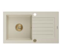 Mexen Pablo évier en granit 1 bac avec égouttoir 752 x 436 mm, beige, siphon doré - 6510751010-69-G 16182 5905315011916