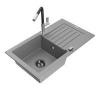 Mexen Pablo évier en granit 1 bac avec égouttoir et robinet de cuisine Flora, gris - 6510-71-670401-07-B 20728 5905315059635