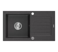 Mexen Pablo évier en granit à 1 bac avec égouttoir 752 x 436 mm, noir moucheté, siphon chromé - 6510751010-76 3491 5907709194458