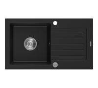 Mexen Pablo évier en granit à 1 bac avec égouttoir 752 x 436 mm, noir, siphon chromé - 6510751010-77 3493 5907709194465