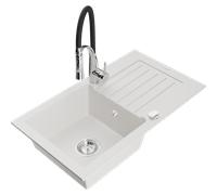 Mexen Pablo évier en granit blanc avec mitigeur aster, 1 bassin, encastrable