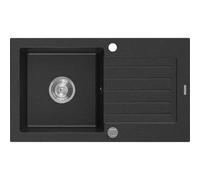 Mexen Pablo évier granitique 1 bac avec égouttoir 752 x 436 mm, noir/argent métallique, siphon chromé - 6510751010-73 3489 5907709194434