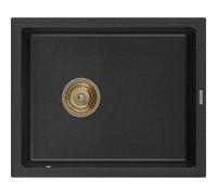 Mexen Pedro évier en granit 1 bac 560 x 460 mm, noir/argent métallisé, siphon doré - 6508561000-73-G 16177 5905315011862