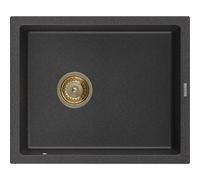 Mexen Pedro évier en granit 1 bac 560 x 460 mm, noir moucheté, siphon doré - 6508561000-76-G 16179 5905315011886