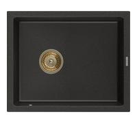 Mexen Pedro évier en granit 1 bac 560 x 460 mm, noir/or métallique, siphon doré - 6508561000-75-G 16178 5905315011879