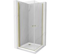 Mexen Pretoria Cabine de douche duo à charnière 80 x 80 cm, transparente, dorée + bac à douche plat 13343 5907709165489