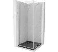 Mexen Pretoria cabine de douche pivotante 80 x 80 cm, transparent, chrome + receveur Flat, noir - 852-080-080-01-00-4070 15484 5905315577979