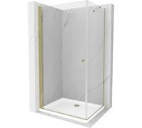 Mexen Pretoria cabine de douche pivotante 90 x 70 cm, transparente, dorée + receveur Flat - 852-090-070-50-00-4010 4667 5907709175846