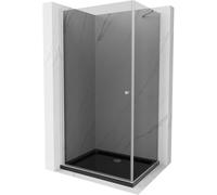 Mexen Pretoria cabine de douche pivotante 90 x 80 cm, graphite, chrome + receveur Flat, noir - 852-090-080-01-40-4070 15597 5905315579089