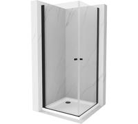 Mexen Pretoria Douche à double cabine battante 90 x 90 cm, transparente, noire + receveur Flat - 852-090-090-70-02-4010B 13350 5907709165571