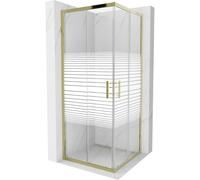 Mexen Rio cabine de douche carrée 80 x 80 cm, bandes blanches, dorée - 860-080-080-50-20 14382 5907709147232