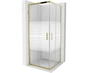 Mexen Rio cabine de douche carrée 80 x 80 cm, bandes blanches, dorée - 860-080-080-50-20 14382 5907709147232