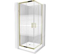 Mexen Rio cabine de douche carrée 80 x 80 cm, bandes blanches, or + receveur, blanc - 860-080-080-50-20-4510 14438 5907709149670