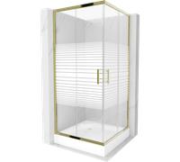 Mexen Rio cabine de douche carrée 90 x 90 cm, bandes blanches, or + receveur, blanc - 860-090-090-50-20-4510 14439 5907709149687