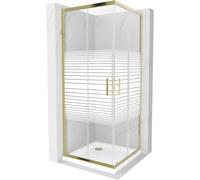 Mexen Rio cabine de douche carrée 90 x 90 cm, bandes blanches, or + receveur Flat, blanc - 860-090-090-50-20-4010G 14555 5907709148017