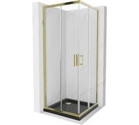 Mexen Rio cabine de douche carrée 90 x 90 cm, transparente, dorée + receveur Flat, noir - 860-090-090-50-00-4070G 14564 5907709148093