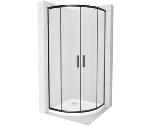 Mexen Rio cabine de douche quart de cercle 90 x 90 cm, givre, noir + receveur Flat, blanc - 863-090-090-70-30-4110B 14570 5907709148154