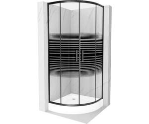 Mexen Rio cabine de douche semi-circulaire 70 x 70 cm, rayures noires, noire + receveur, blanc - 863-070-070-70-20-4710 14534 5907709149755