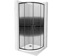 Mexen Rio cabine de douche semi-circulaire 80 x 80 cm, bandes noires, noir + receveur plat, blanc - 863-080-080-70-20-4110B 14567 5907709148123