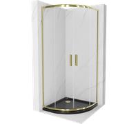 Mexen Rio cabine de douche semi-circulaire 80 x 80 cm, transparent, dorée + receveur Flat, noir - 863-080-080-50-00-4170G 14544 5907709147928