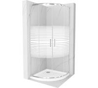 Mexen Rio cabine de douche semi-circulaire 90 x 90 cm, bandes blanches, chrome + receveur Flat, blanc - 863-090-090-01-20-4110 13365 5907709165762