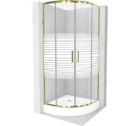 Mexen Rio cabine de douche semi-circulaire 90 x 90 cm, bandes blanches, or + bac à douche, blanc - 863-090-090-50-20-4710 14426 5907709149564